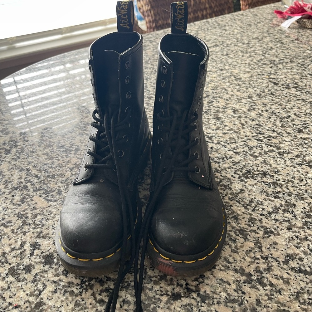 Dr. Martens Black Leather Boots with Yellow Accents